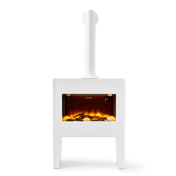 1.8KW Log Effect Fireplace with Chimney White