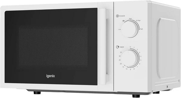 Igenix IGMS0820MSSW 20 Litre 800W Manual Microwave with Stainless Steel Cavity - White