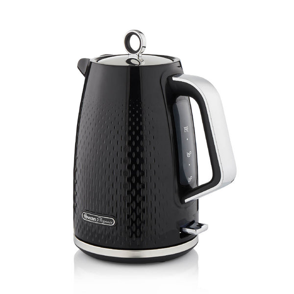 Elegance 1.7 L Jug Kettle Black Textured Gloss Finish with Chrome Trim