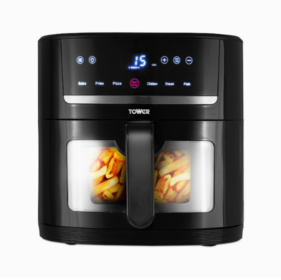 8L Vortx SpaceSaver Air Fryer Black Digital with Window