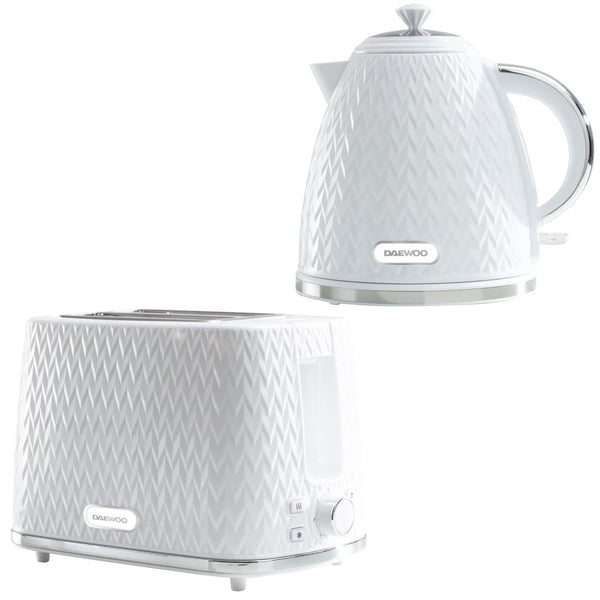 White Argyle Kettle & 2 Slice Toaster Set