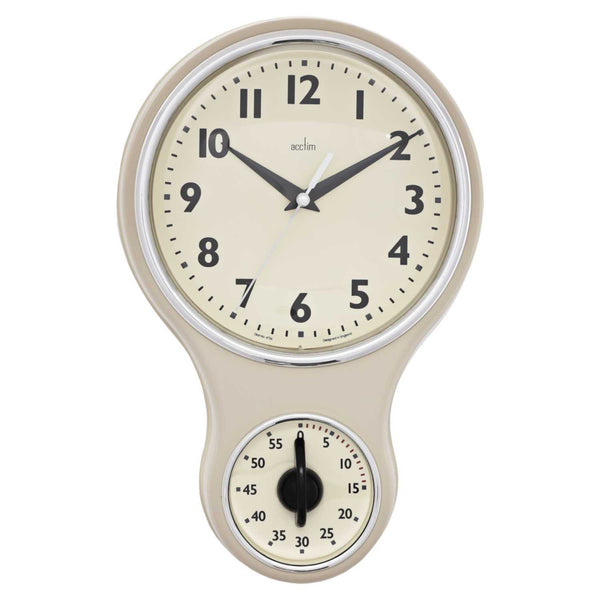 Kitchen Time Retro Wall Clock with Timer Cream