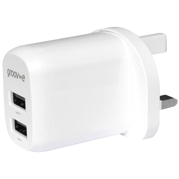 Dual USB-A Mains Charger 12W - White