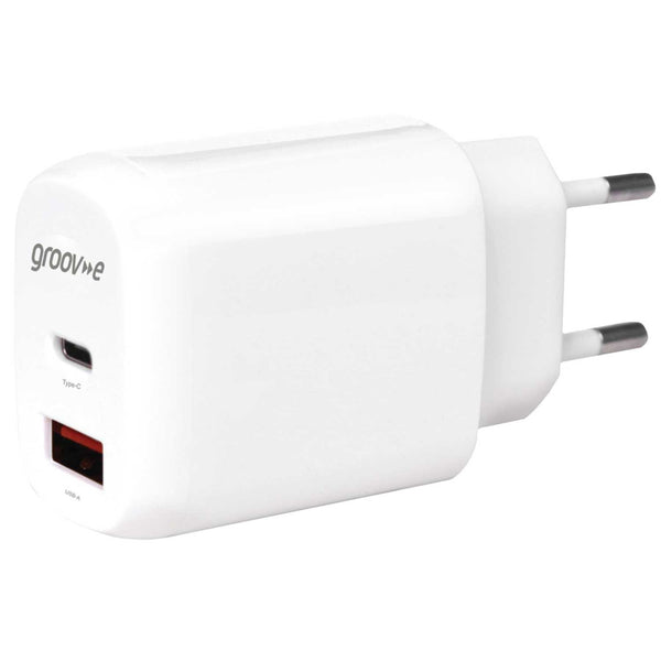 Dual USB-A & USB-C Mains Charger 20W Power Delivery - White