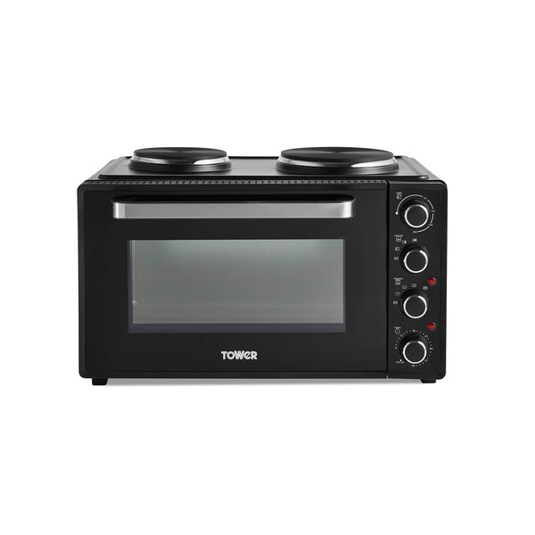 42 Litre Mini Oven with Hot Plates - Black with Silver Accents