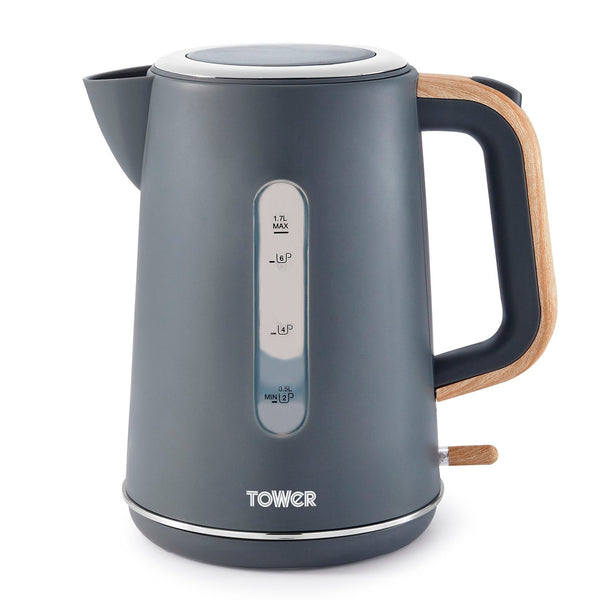 Scandi 3KW 1.7 Litre Kettle Grey with Wooden Accents