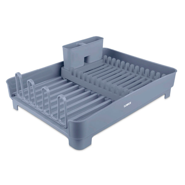 Plastic Dish Rack with Cutlery Holder and Draining Spout