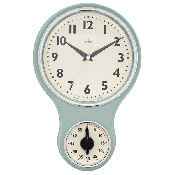 Kitchen Time Retro Wall Clock with Timer Sage