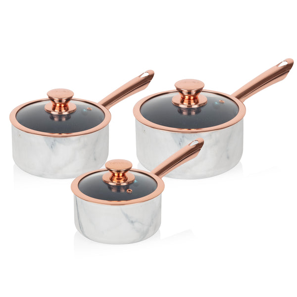 Marble Rose Gold 3 Piece Saucepan Set