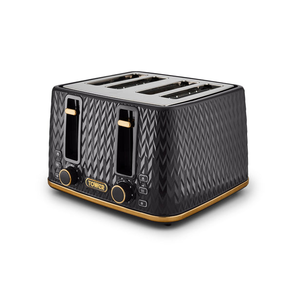 Empire 4 Slice Toaster Black with Brass Accents