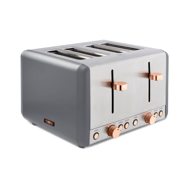 Cavaletto 4 Slice Stainless Steel Toaster Grey with Rose Gold Accents