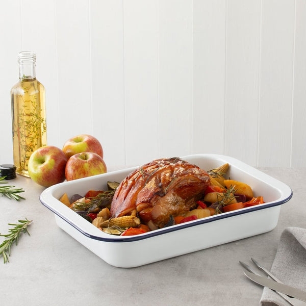 Hairy Bikers 41cm Large White Enamel Roasting Tin